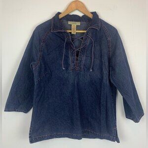 Telluride Clothing Co. Vintage Denim Blouse Shirt Lace-up 3/4 Sleeves Size 10